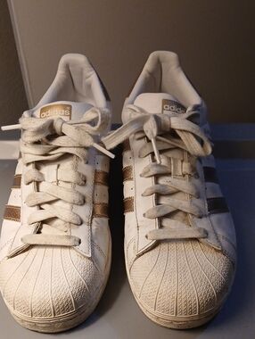 adidas White Sneakers with Rose Gold Accent Stripes